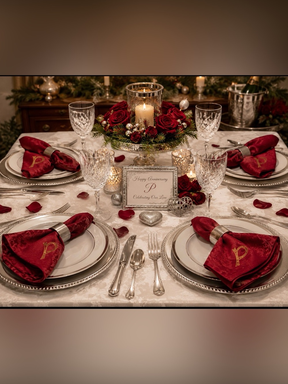 Vtg Cloth Napkins MONOGRAM "P" Set 4 Red Paisley Pattern W/Gold Embroidered